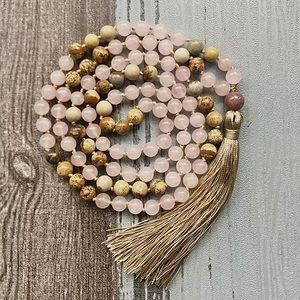 Rose Quartz ans Jasper Yoga Mala Necklace